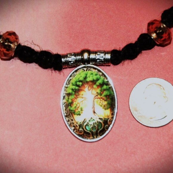 Celtic Tree of Life on a 21" Handmade Black Hemp Chain with Brown & Green Accent - Picture 5 of 7